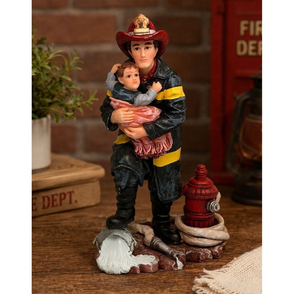 Vintage 1999 Firefighter Rescue Figurine Red Hats of Courage Hero Statue 6in